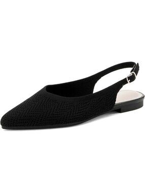 Women's Black Knit Ballet Flats Pointed Toe Buckle Strap Slip On Dressy Shoes